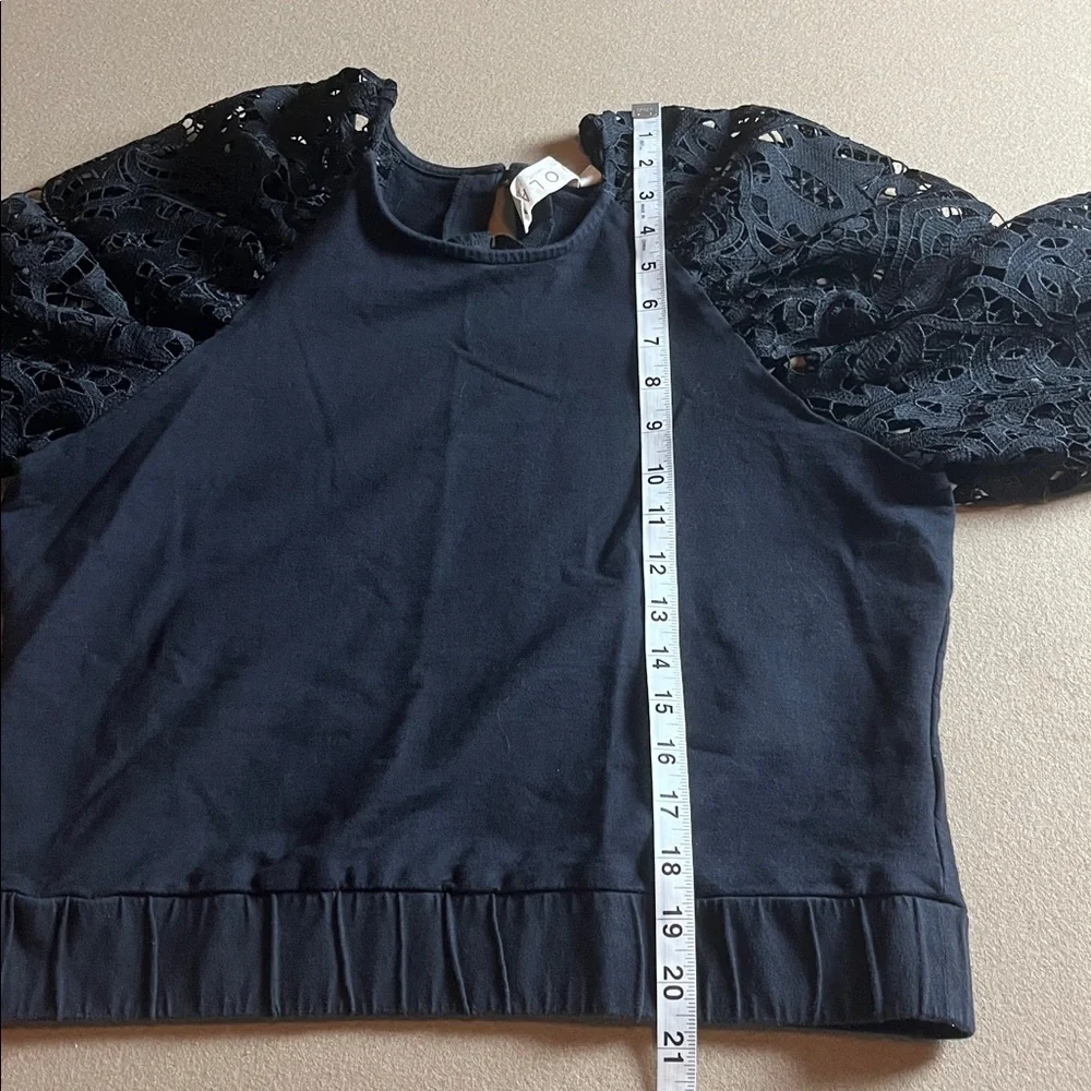 Dolan Anthropologie Lace Puff Sleeve Cropped Black Top - Medium